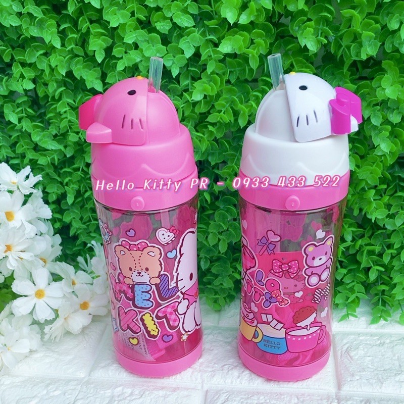 Bình nước ống hút có dây đeo Hello Kitty - Doremon