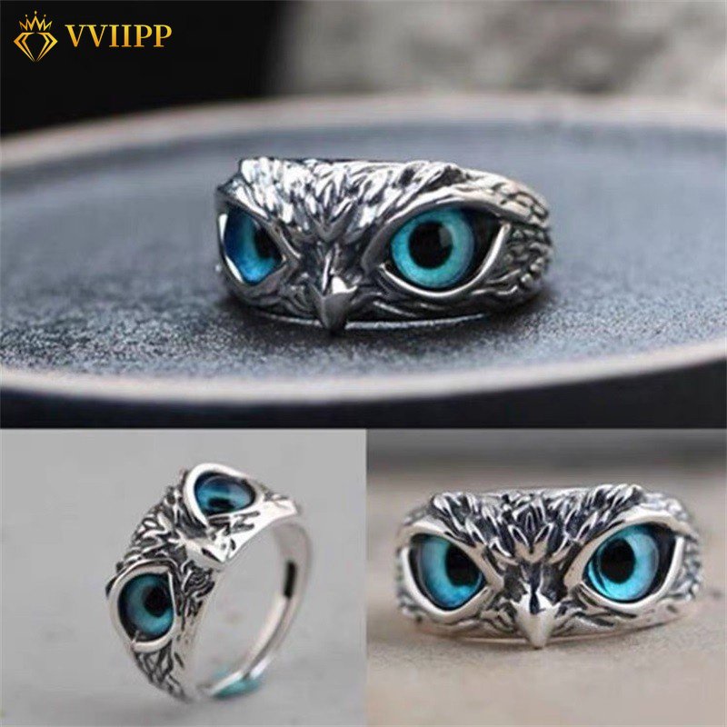 Personalized Blue Eye Owl Ring for Women Man Devil's Eye Ring Accessories Jewelry