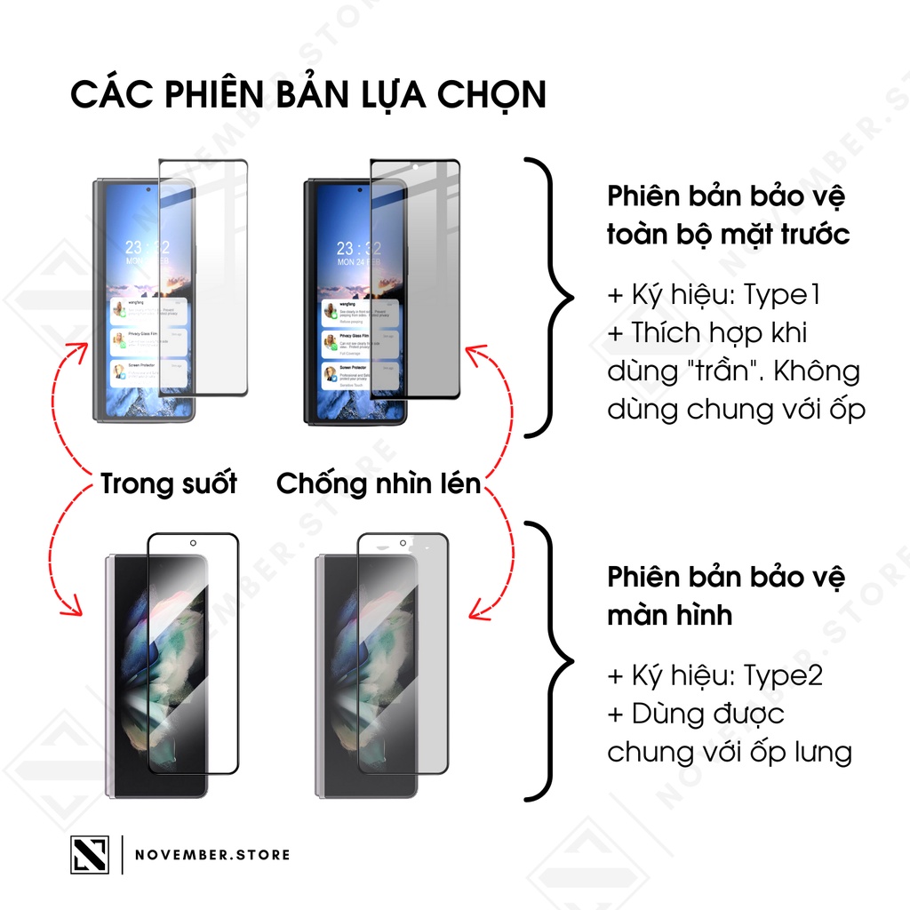 Kính cường lực màn hình trong suốt / chống nhìn trộm cho Galaxy Z Fold 5 / Z Fold 4 / Z Fold3 - Tặng bộ vệ sinh
