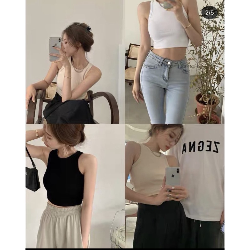 Áo Croptop Thun Tăm Ba Lỗ Nữ - Áo phông dáng ngắn ôm body suông trơn cổ tròn nhiều màu Ulzzang SIÊU HOT | WebRaoVat - webraovat.net.vn