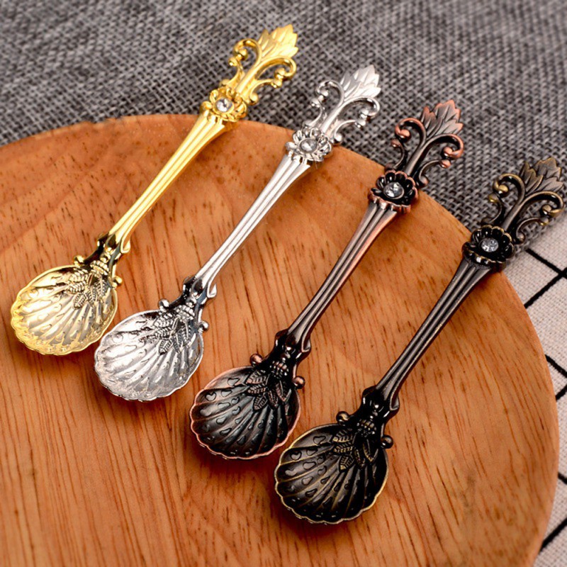 Muỗng khuấy trà/cà phê tay cầm họa tiết hoa hoàng gia vintage retro sáng tạo trang trí cốc nhà bếp