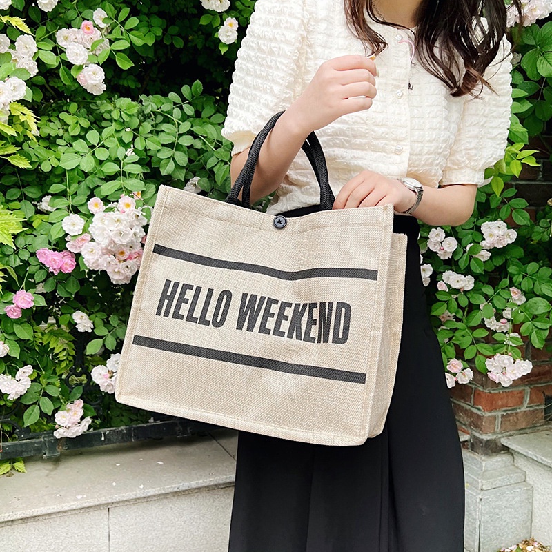 Túi cói kèm ví Hello Weekend đi du lịch đi biển