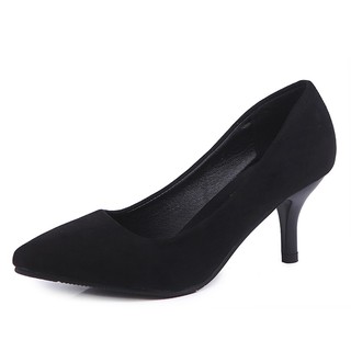 Giày cao gót da lộn cao 5cm màu đen, đỏ