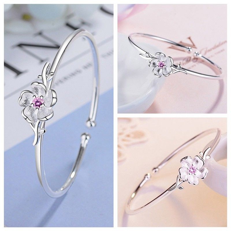 Vòng đeo tay họa tiết hoa anh đào đính đá nhân tạo sành điệu