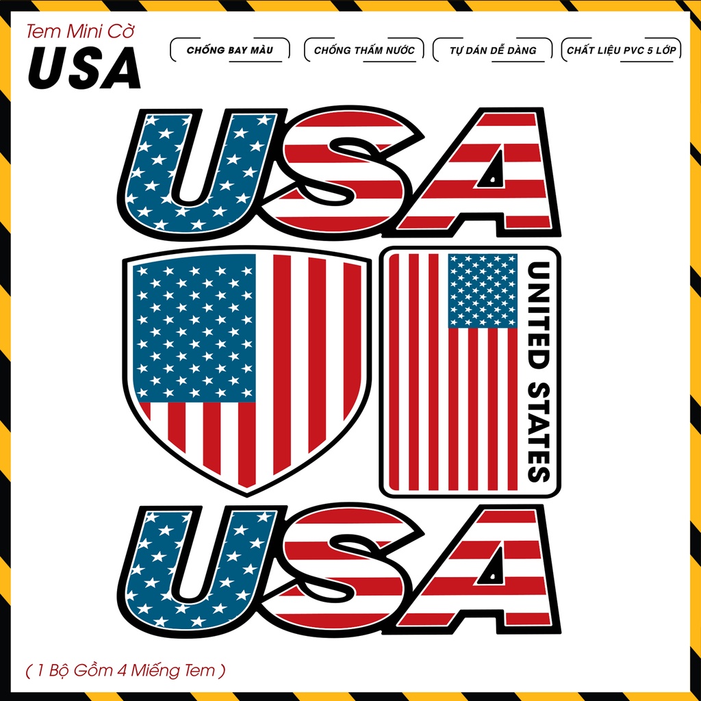 Hình Dán Sticker Logo USA Dán Xe Máy, Xe Điện, Nón Bảo Hiểm, Đồ Công Nghệ MN02USA - Chất Liệu PVC Cắt Sẵn Chống Nước