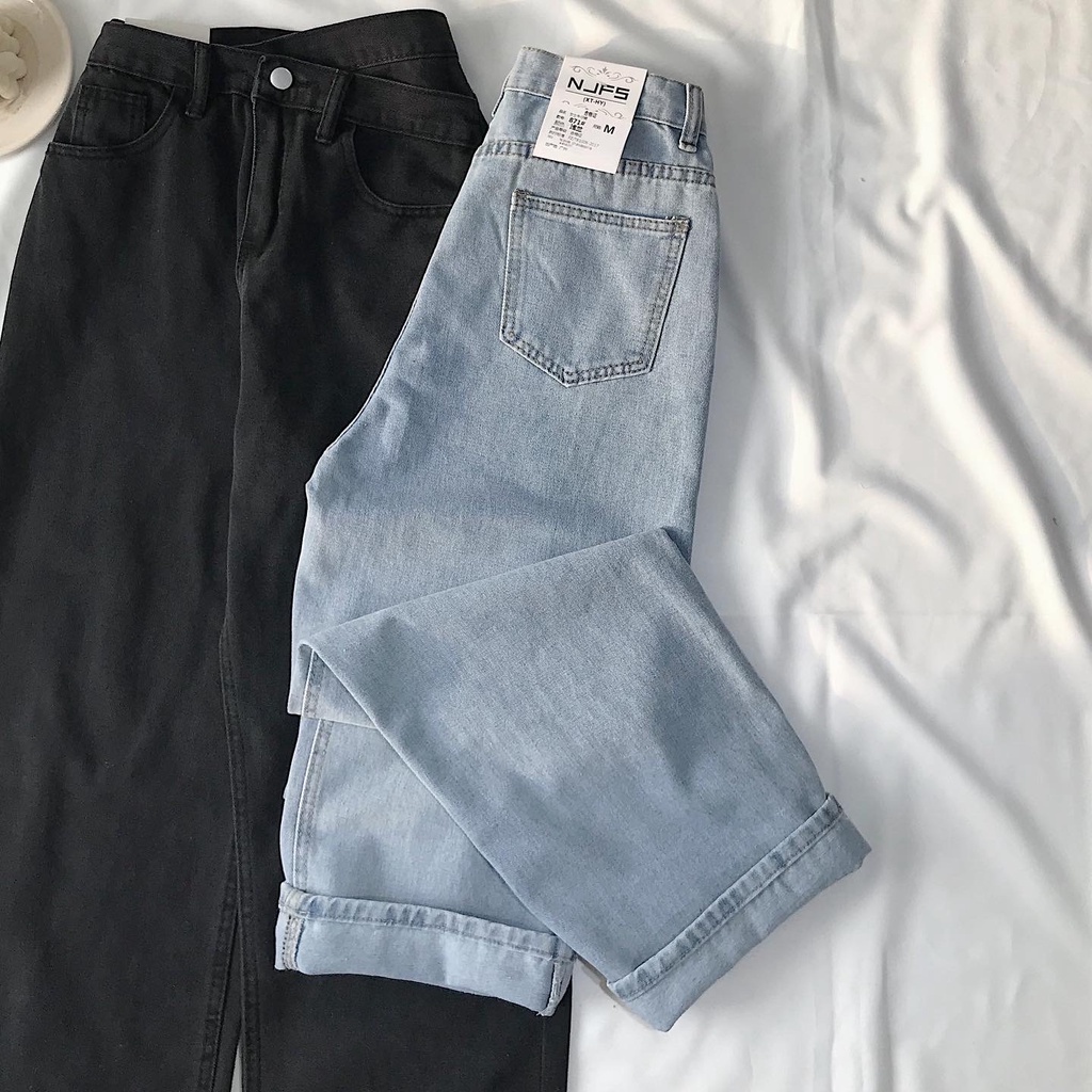 Quần Jeans Nữ Ống Suông Cạp Đỉa JEM CLOSET Quần Baggy SEFAN Có Hai Màu Xanh Và Đen Chất Dày Dặn Dễ Mix Đồ - 2805 | WebRaoVat - webraovat.net.vn