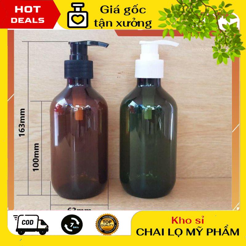 Chai Chiết Mĩ Phẩm ❤ GIÁ TẬN GỐC ❤ [300ml/500ml] Chai nhựa pet xịt vòi nhấn nâu/rêu - chai lọ chiết mỹ phẩm .