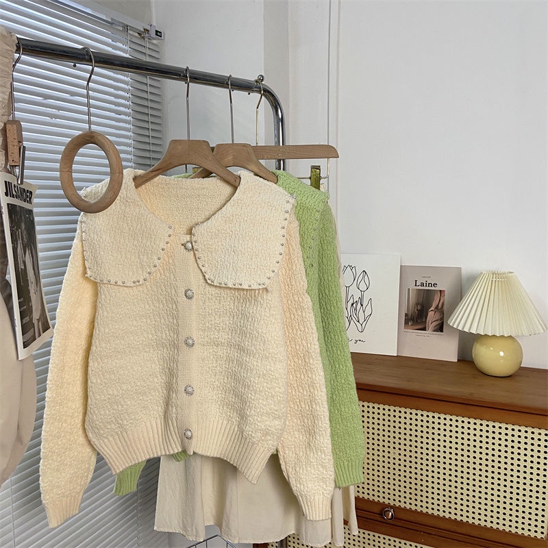 Áo Khoác Cardigan Dệt Kim Cổ Búp Bê Dáng Rộng Kiểu Hàn Quốc Thời Trang Thu Đông Cho Nữ
