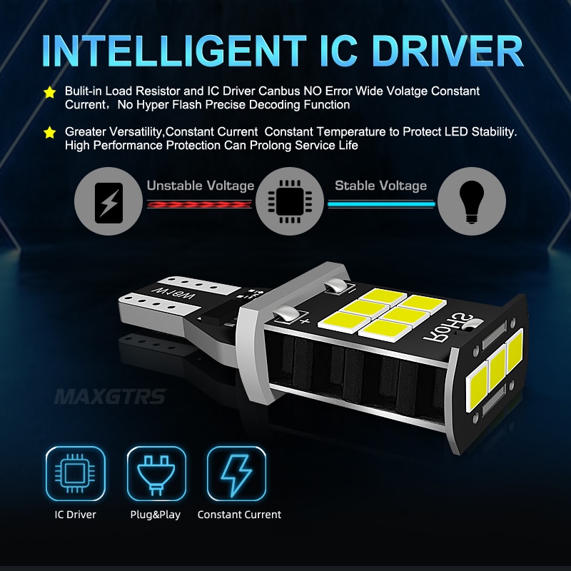 2 Đèn LED MAXGTRS T15 W16W màu hổ phách/ trắng để làm đèn lùi/ đèn dự phòng/ đèn xi nhan/ đèn phanh/ đèn sương mù