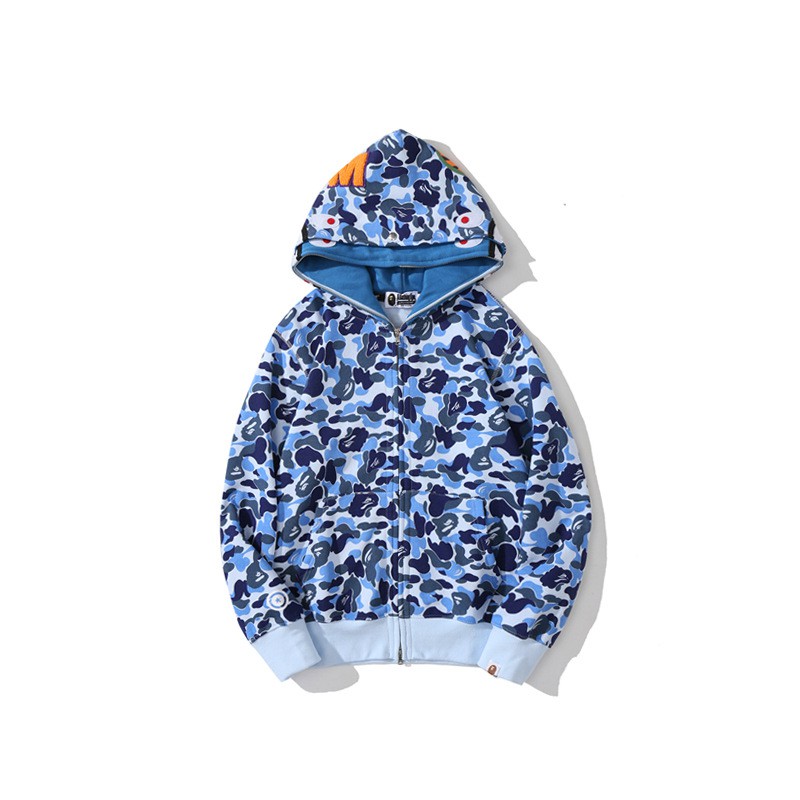 Áo khoác BAPE cá mập xanh dương hồng xanh lá cây 2 mũ chữ WGM thêu cho nam và nữ 2021,jacket BAPE 2 mũ 2021
