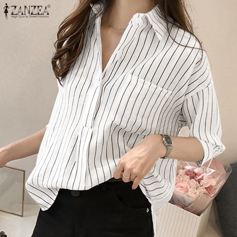 Áo sơ mi Zanzea kẻ sọc tay 3/4 thời trang dành cho nữ