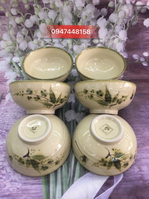 Bát cơm cao cấp Bát Tràng- men xanh rêu vẽ chuồn