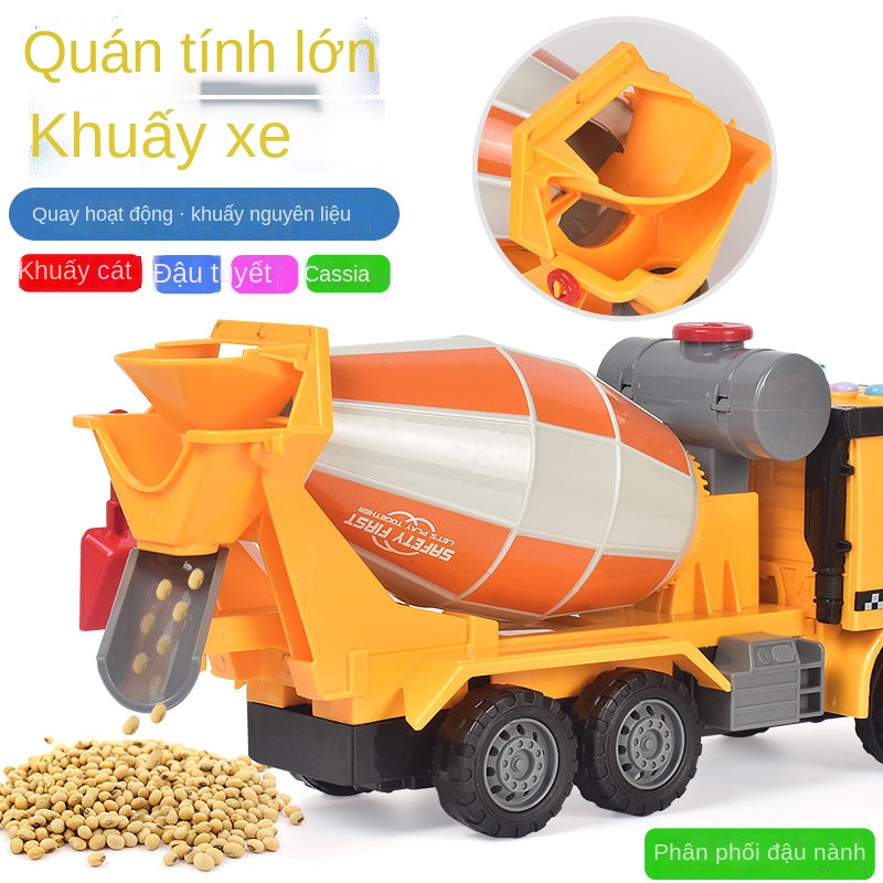 ┅▲☽Trẻ em xe tải trộn kỹ thuật bê tông lớn xe tải quán tính mô hình xe tải xi măng âm thanh và ánh sáng xe chở dầu cậu b