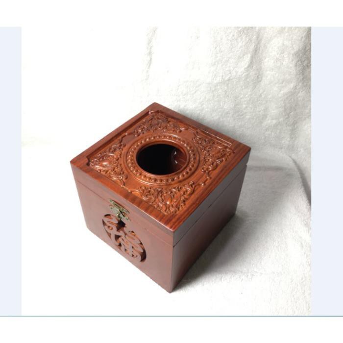 HỘP ĐỰNG GIẤY ĂN Khổ Vuông Mặt Chạm Cao Cấp GỖ HƯƠNG Chuẩn 100% Có Khóa Chốt -