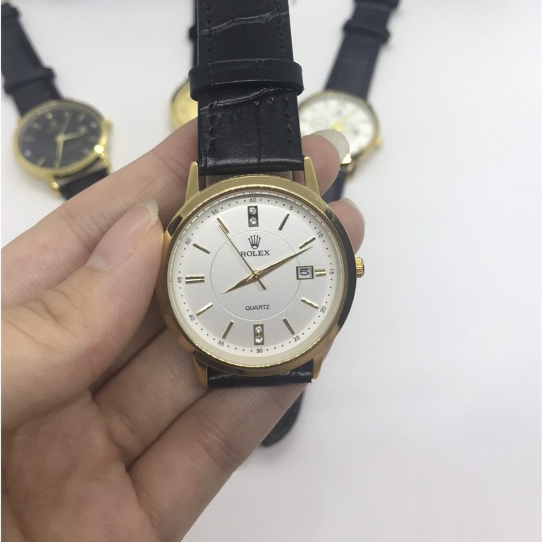 Đồng hồ Nam rolex dây da mềm, máy pin nhật, thẻ bảo hành 12 tháng