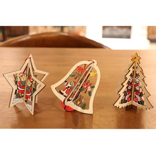 Phụ Kiện Trang Trí Giáng Sinh Bằng Gỗ Phối Màu 3D Có Dây Treo