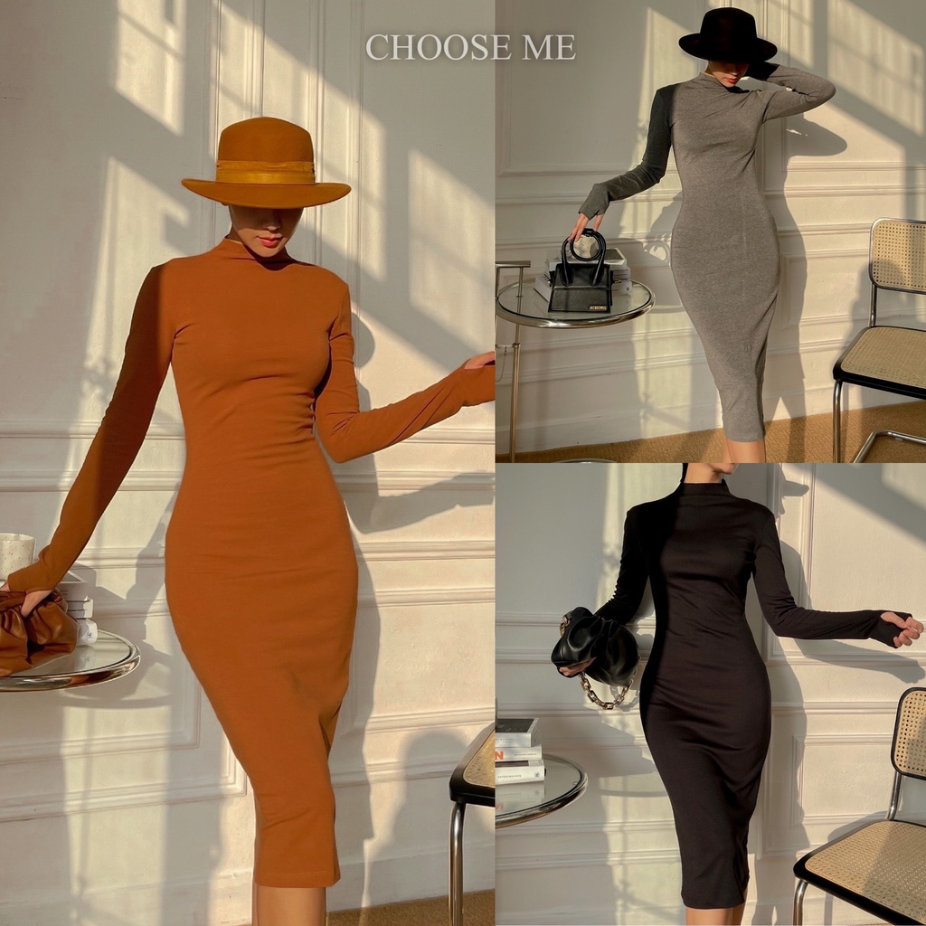 Váy Body Trơn Dài Tay, Váy Body Chất Liệu Thun Co Giãn, Đầm Dáng Ôm - Choose Me KLP