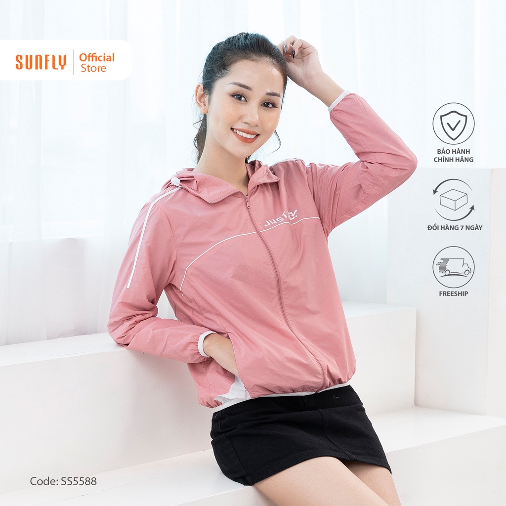 Áo khoác gió nữ, lót lưới SUNFLY có mũ áo SS5588