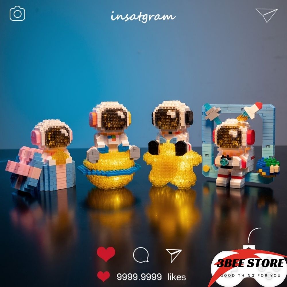 Lego mô hình lắp ghép phi hành gia vũ trụ phát sáng, Lego mini nhân vật hoạt hình, đồ chơi giáo dục 3beehome