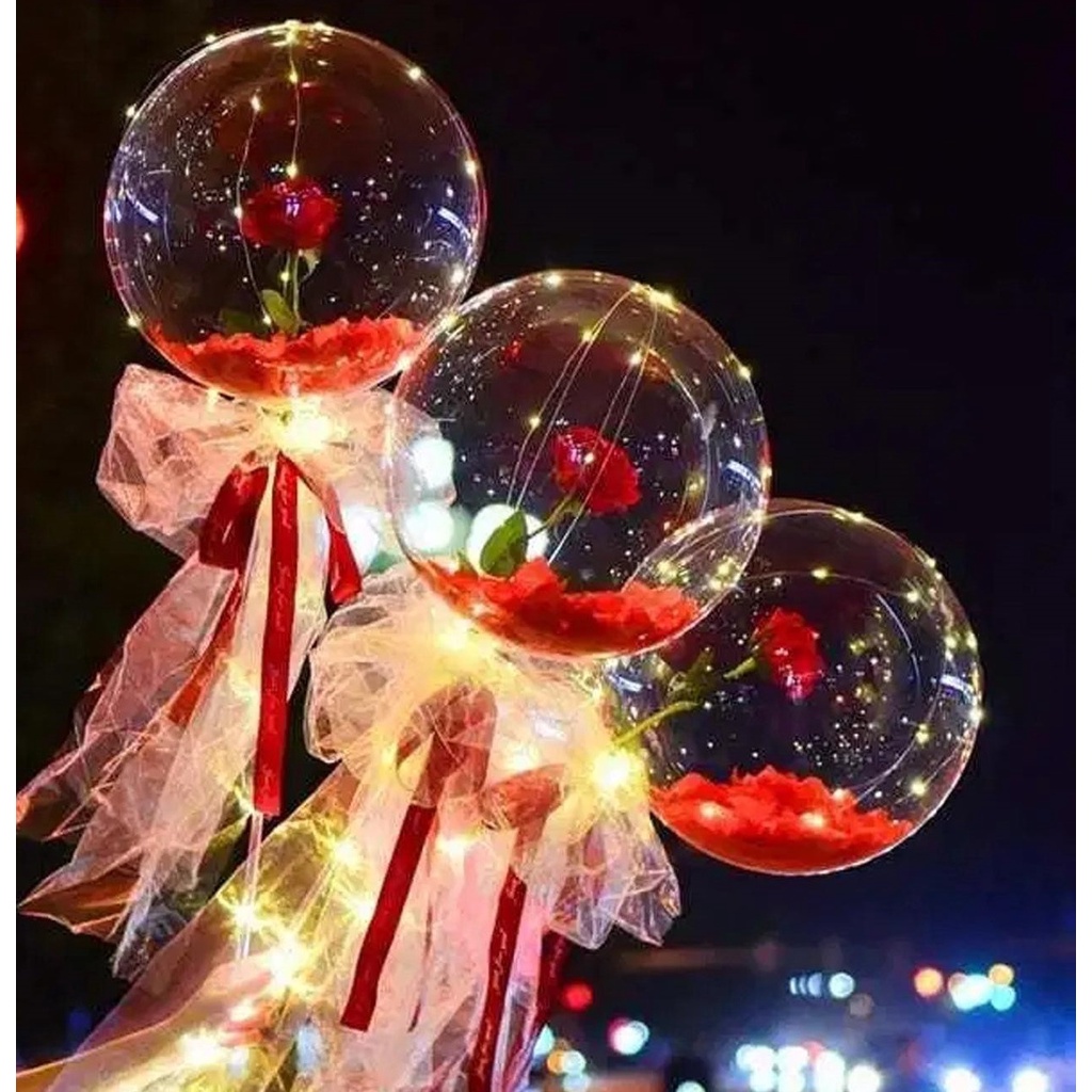 Set bộ quà tặng bóng bay hoa hồng có đèn led và cánh hoa - tự làm quà tặng vào các dịp lễ Valentine 14/2, 8/3, sinh nhật