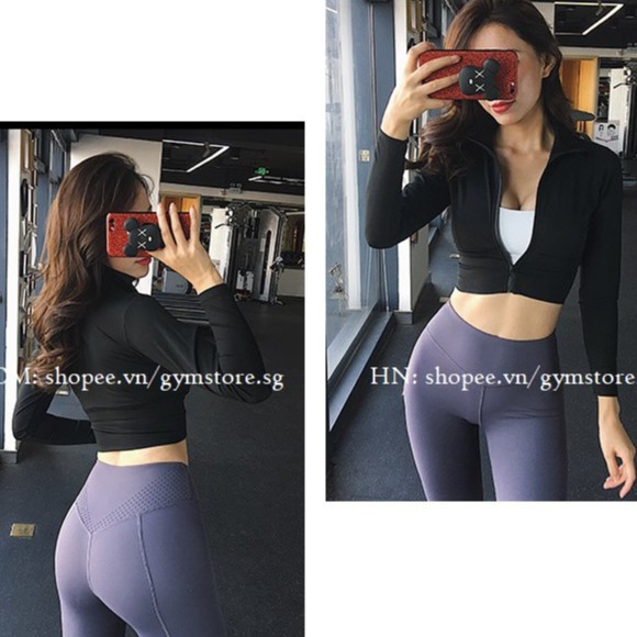 Áo Khoác Chống Nắng Ôm Body Croptop Dài Tay Thể Thao Nữ Tập Gym Yoga Thun Mát Lạnh Co Giãn Tôn Dáng 𝐆𝐘𝐌𝐒𝐓𝐎𝐑𝐄 3092