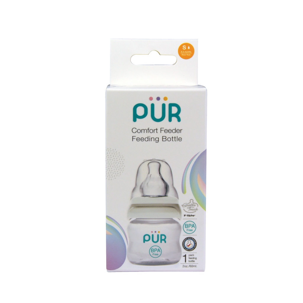 Combo 3 bình sữa Pur Comfort Feeder trọn gói 60ml, 120ml, 250ml, vỉ núm L + Tặng 1 gói tã bỉm cho bé