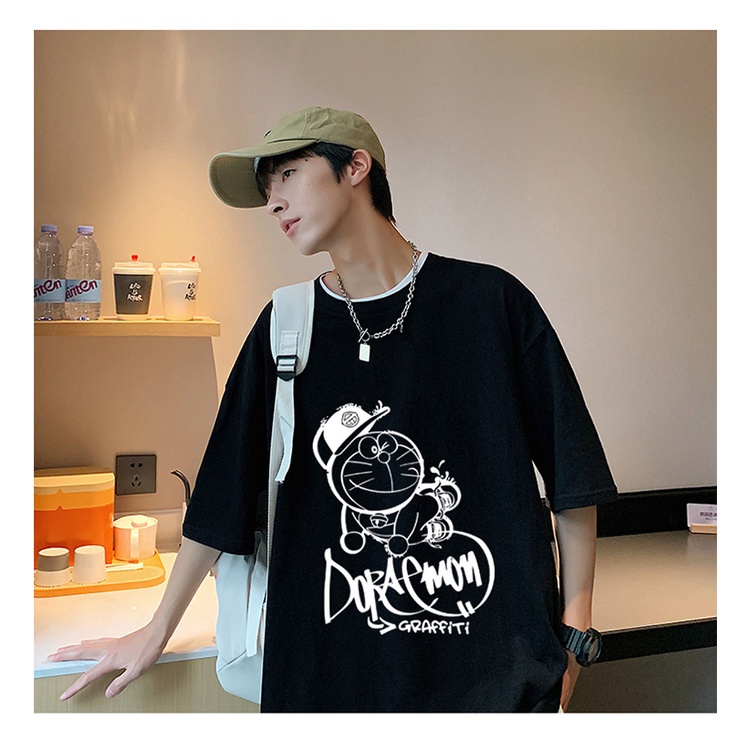 Áo Thun Tay Ngắn Cổ Tròn Dáng Rộng In Hình Doraemon Thời Trang Cho Nam size Lớn 8XL