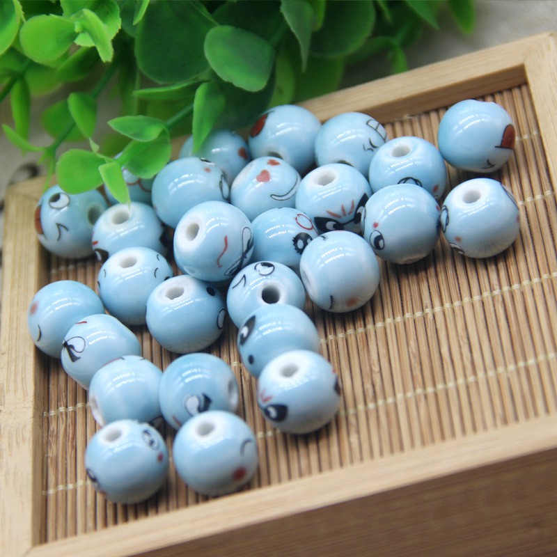 Túi 10 Hạt Sứ Xâu Chuỗi 14mm Hình Mặt Cười Dùng Làm Trang Sức Thủ Công