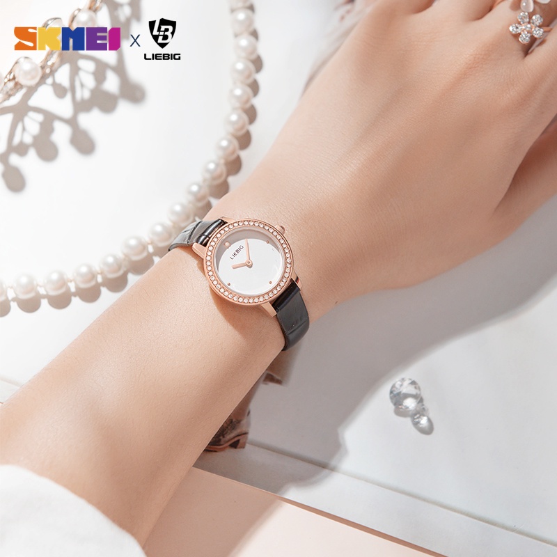 Skmei Đồng Hồ Nữ Dây Da Cao Cấp Thiết Kế Đơn Giản