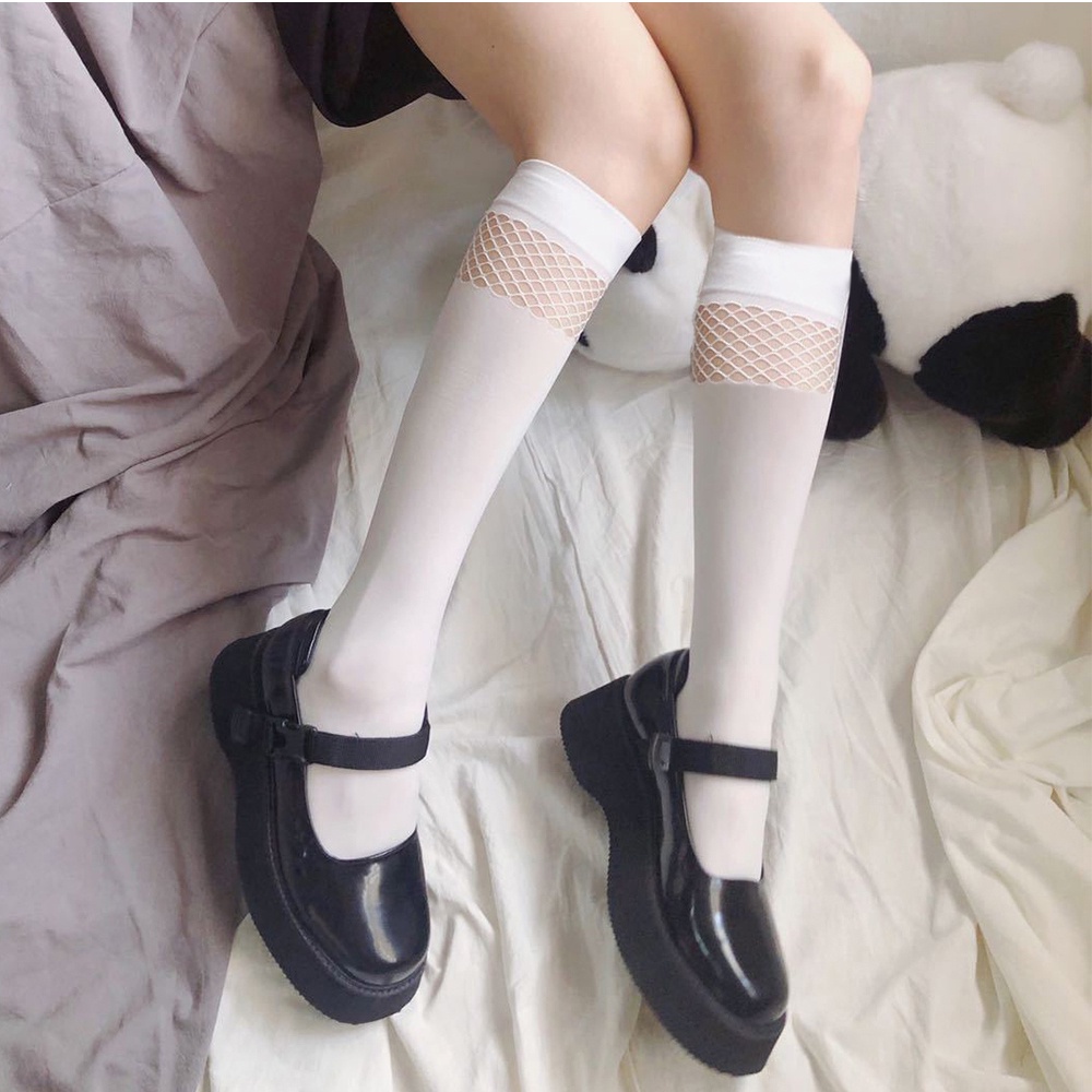 Vớ nhung dài trung bình phối lưới hóa trang Lolita nhiều màu thời trang cho nữ