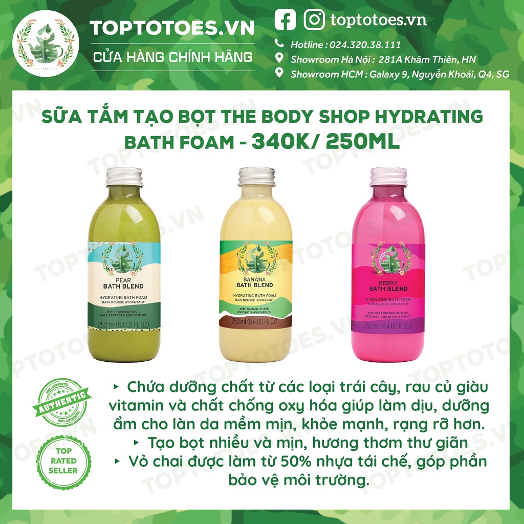 Sữa tắm tạo bọt The Body Shop Hydrating Bath Foam dưỡng ẩm cho da &amp; mang lại cảm giác thư giãn