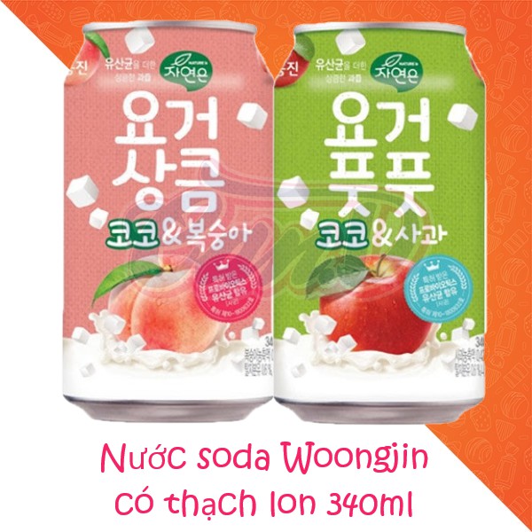 [Mã GROSALEHOT giảm 8% đơn 250K] (2 vị) Nước soda Woongjin có thạch lon 340ml
