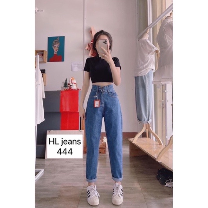 Quần baggy jean nữ 2 nút lưng siêu cao Lê Huy Fashion MS 444