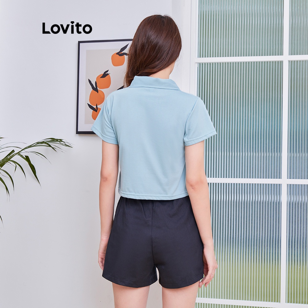 Quần short Lovito lưng cao màu trơn đơn giản dáng rộng phong cách cơ bản có túi L04154 (màu đen) | BigBuy360 - bigbuy360.vn