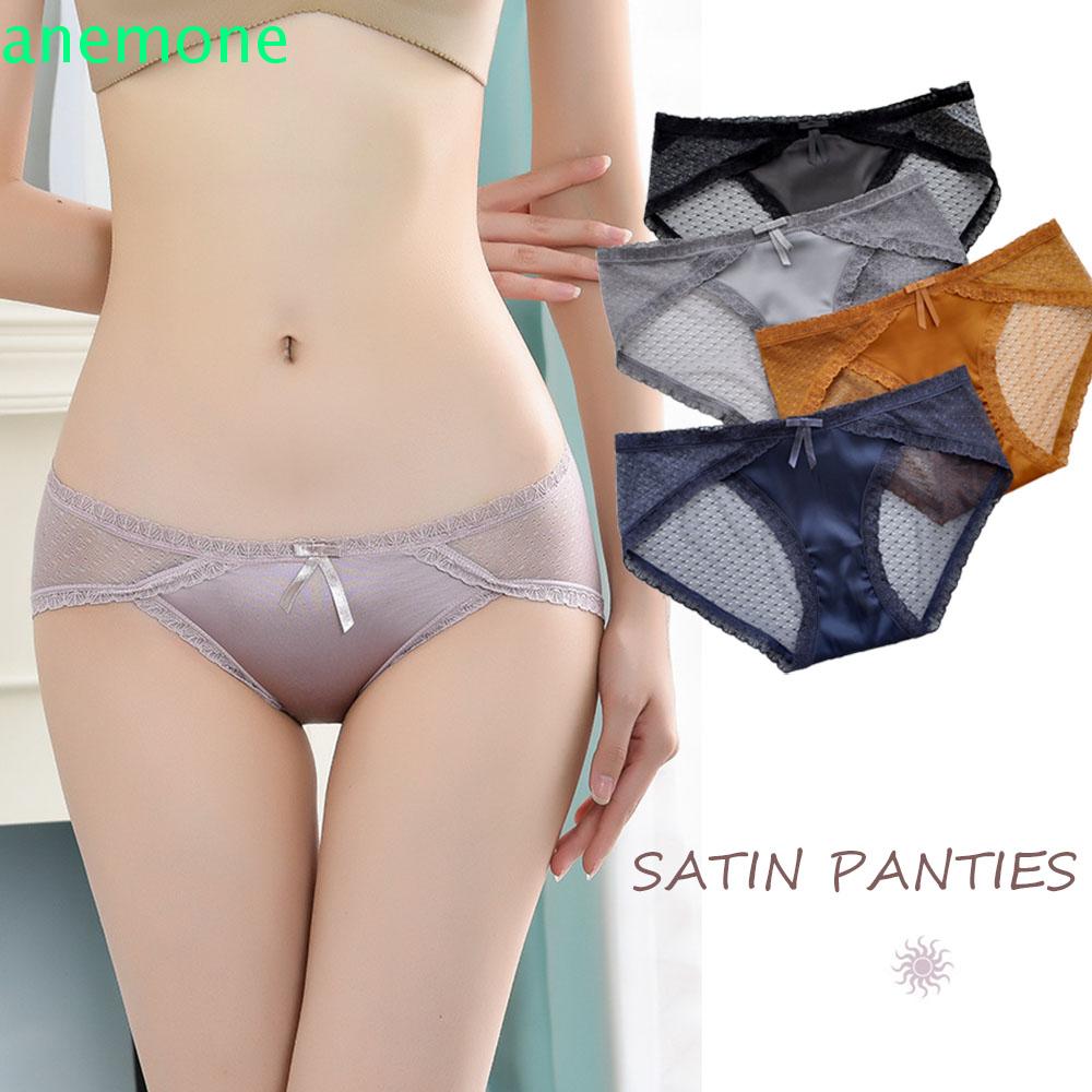 Quần Lót Lụa Satin Phối Ren Thắt Nơ Nhiều Màu Cho Nữ