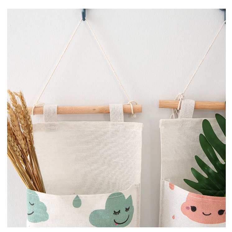 [HCM] Túi vải bố kẻ 3 ngăn đựng đồ treo tường vintage - Decor Trang Trí Nhà Cửa phong cách HQ cực dễ thương