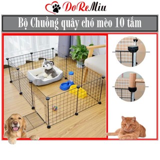 CTVD- Bộ Chuồng quây chó mèo lưới lắp ghép 10 tấm cao 35cm chuồng cũi kèm chốt, dây rút