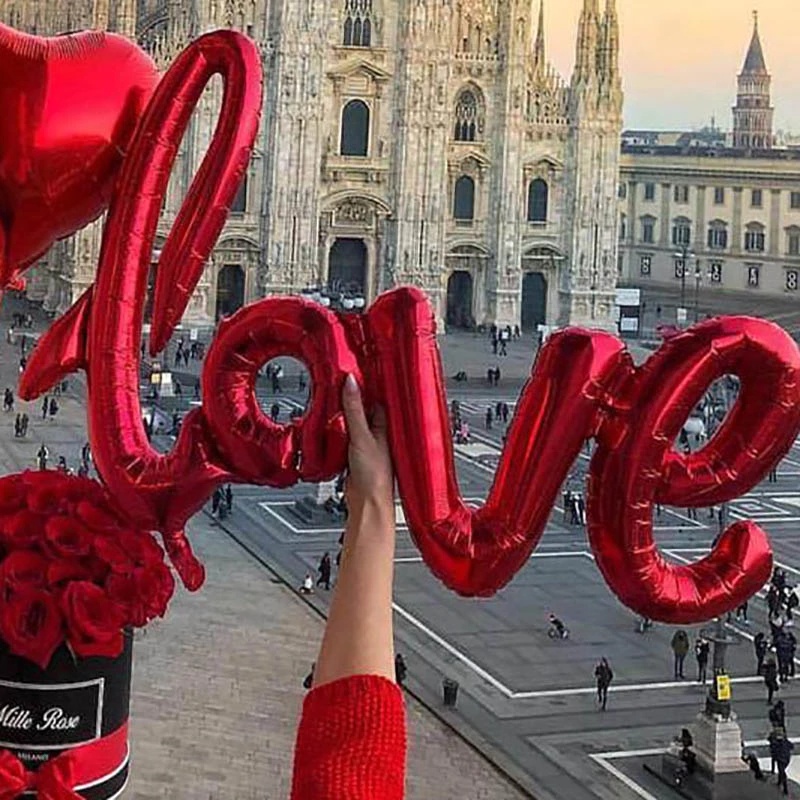 Bộ Bong Bóng Bằng Lá Kim Loại / Crom Hình Trái Tim Đỏ Dùng Trang Trí Tiệc Cưới / Valentine