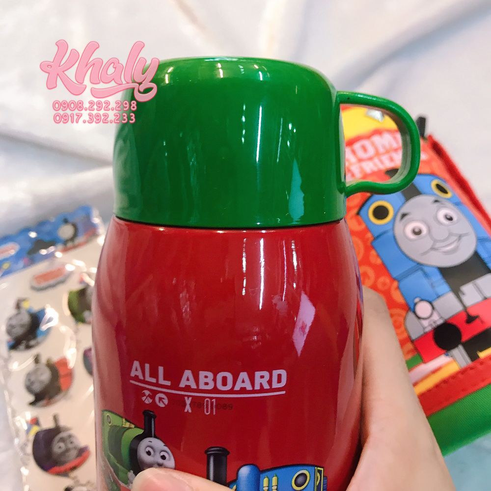 Bình nước giữ nhiệt tặng kèm túi giữ nhiệt hình xe lửa Thomas & Friends cho trẻ em, bé trai (550ml)