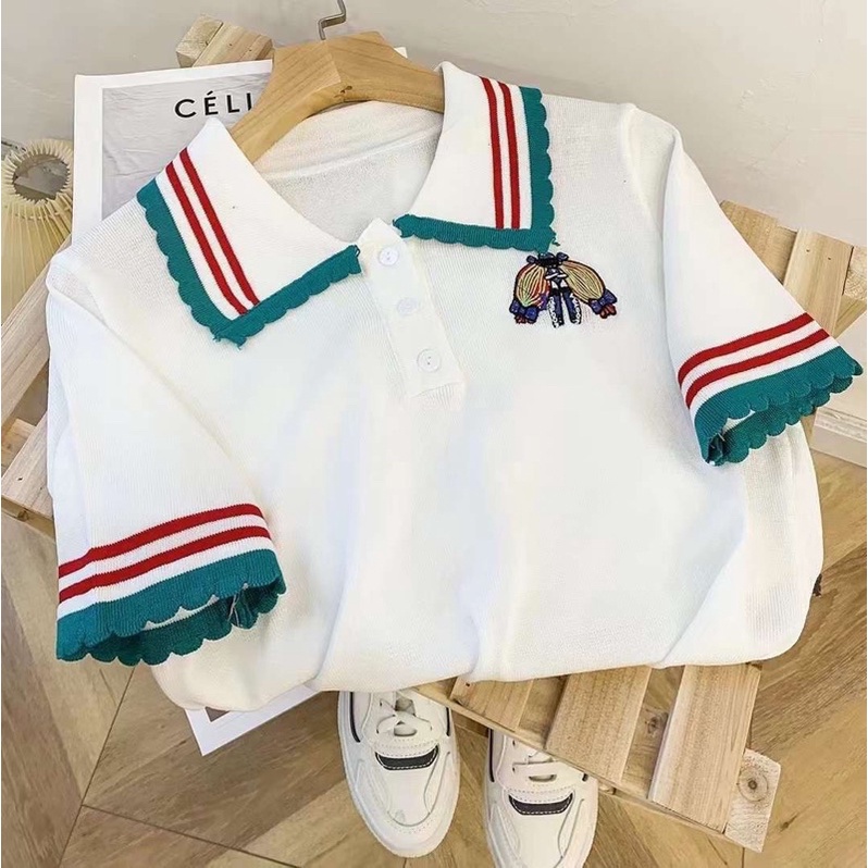 Áo Phông nữ polo [HOT🔥] phối viền xanh đỏ chất len mongtoghi siêu mềm mịn | BigBuy360 - bigbuy360.vn