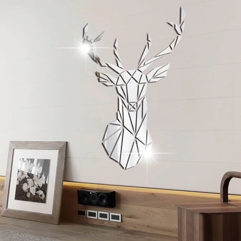 Miếng Dán Tường Trang Trí Bằng Acrylic Hình Đầu Hươu 3D Tráng Gương DIY