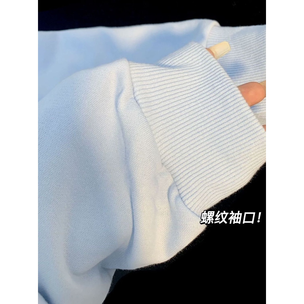 Áo Khoác Hoodie Tay Dài Màu Trắng Xanh Dương Nhạt Phong Cách Mới 2022 Cho Nữ O L n 150Kg H nh nh