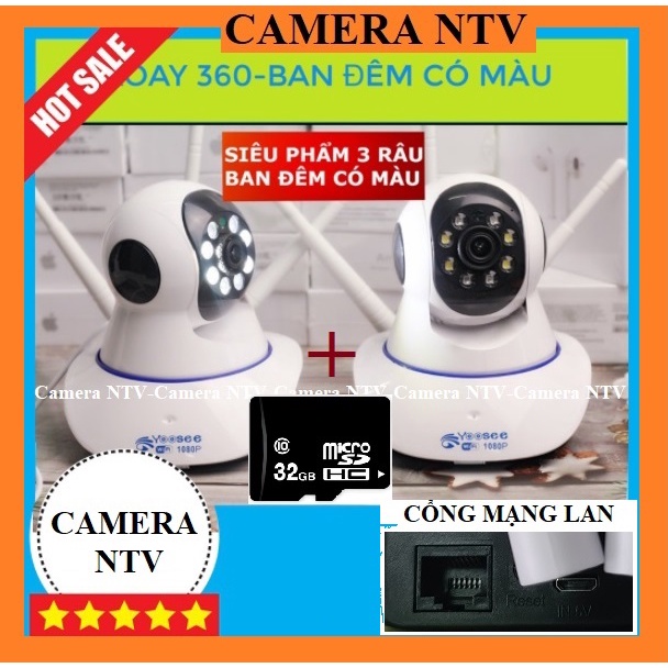 [ KÈM THẺ NHỚ 32G ] Camera YOOSEE 3 râu 8 LED - HD1080 cổng LAN kèm thẻ nhớ 32G - Bảo Hành 12 Tháng - QUAY ĐÊM CÓ MÀU