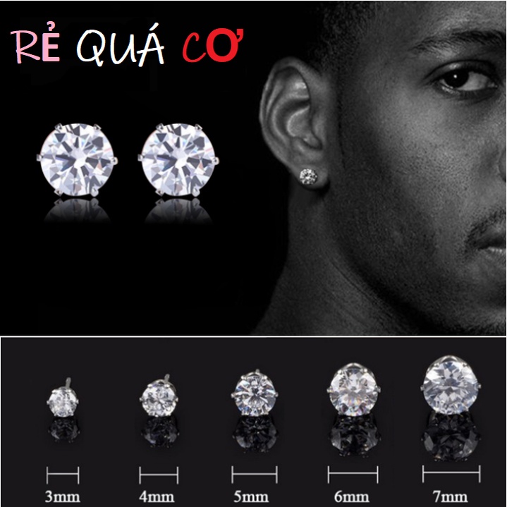 SET 12 ĐÔI BÔNG TAI NAM ĐÍNH ĐÁ TRẮNG SÁNG CHÓI LÓA 12BTZIRCON81