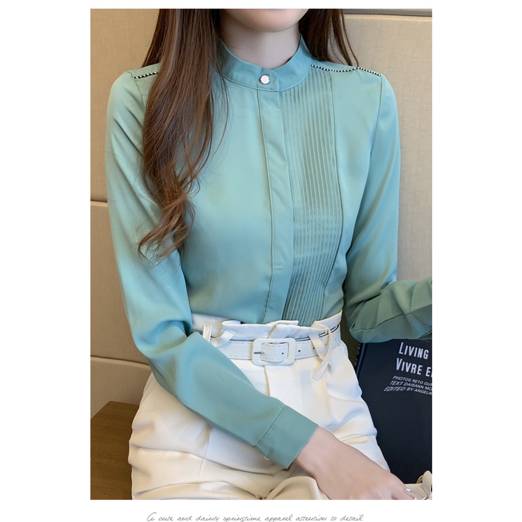 Áo Sơ Mi Công Sở Nữ Cổ Đứng Tay Dài Vải Chiffon