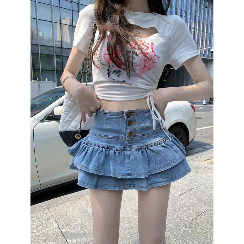 Chân váy nữ, chân váy jeans phối cúc hàn quốc màu xanh size S M L SKUCV-02A  1990clother