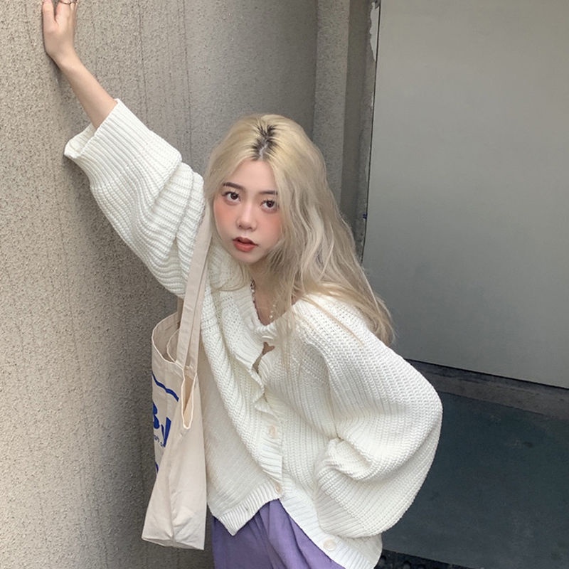 Bán Chạy!F &amp; X 2022 Áo Khoác Cardigan Dệt Kim Màu Trắng Phong Cách Mới Xuân Thu 2022 Phong Cách Lười Retro