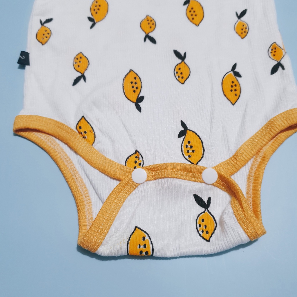 [CHANH] Set body chip tay dài tặng kèm mũ cực xinh in hình chanh vàng chất vải tăm lạnh mềm mát cho bé sơ sinh (4-8kg)