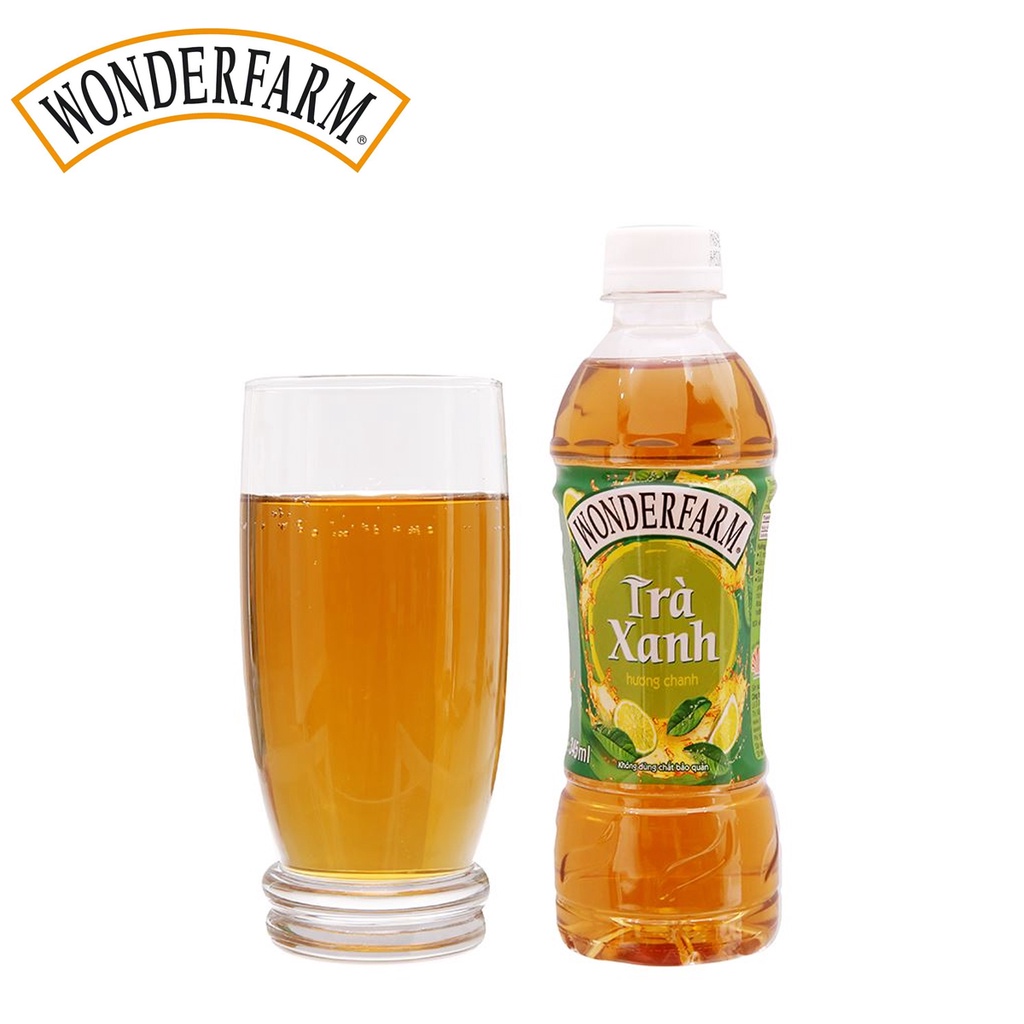 THÙNG 24 CHAI TRÀ XANH HƯƠNG CHANH GREEN TEA LEMON FLAVOUR WONDERFARM 345ML