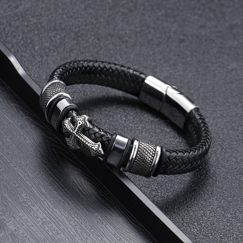 Vòng Tay Da Mặt Thánh Giá Phong Cách Vintage